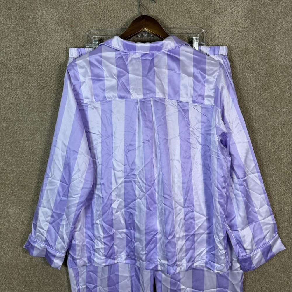LOFT Sleep Pajama Set Womens XL Purple Satin Stripe Notch Collar Long Sleeve PJs - Picture 9 of 16